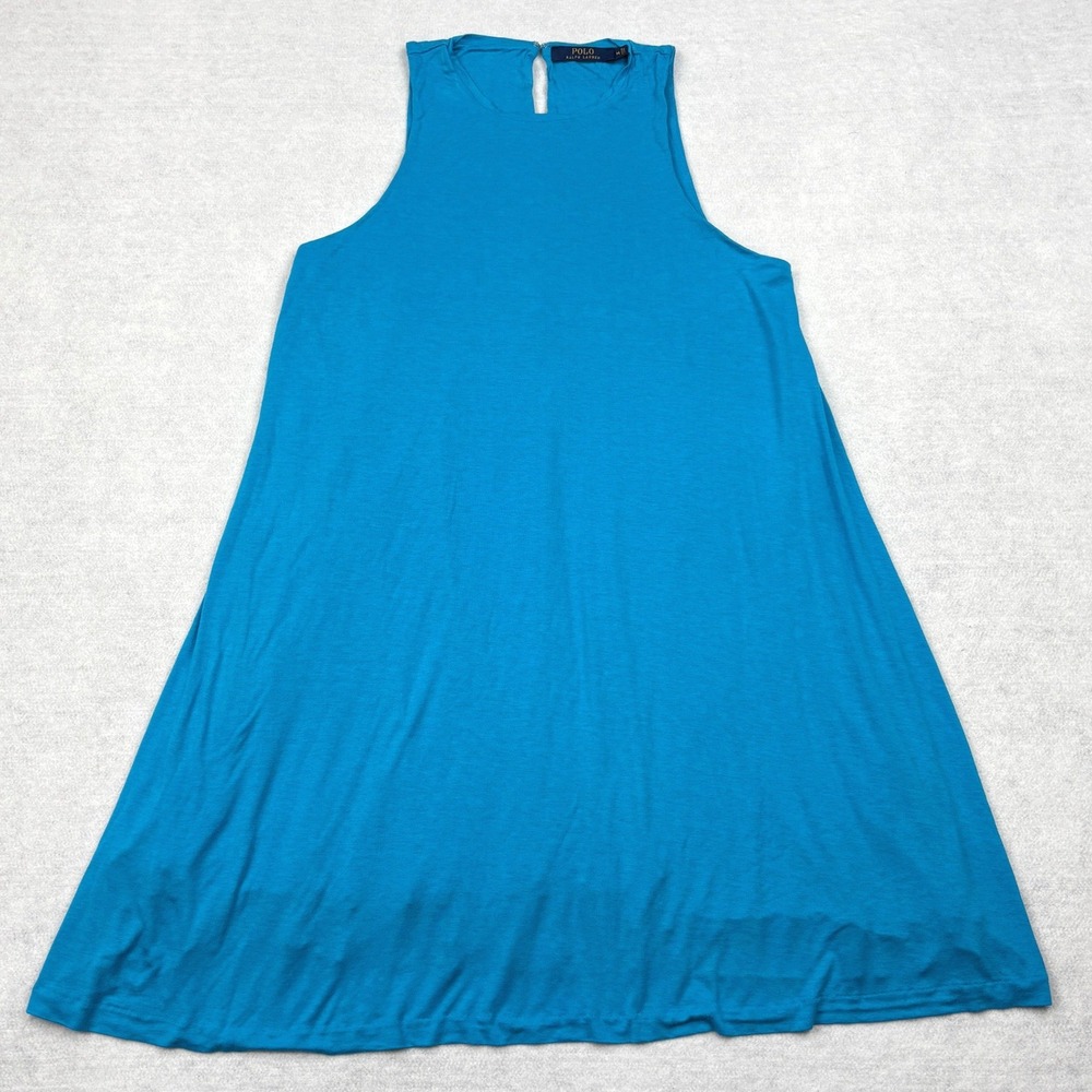 Polo Ralph Lauren Jersey Dress Womens Medium Blue Viscose Sleeveless Swing Mini